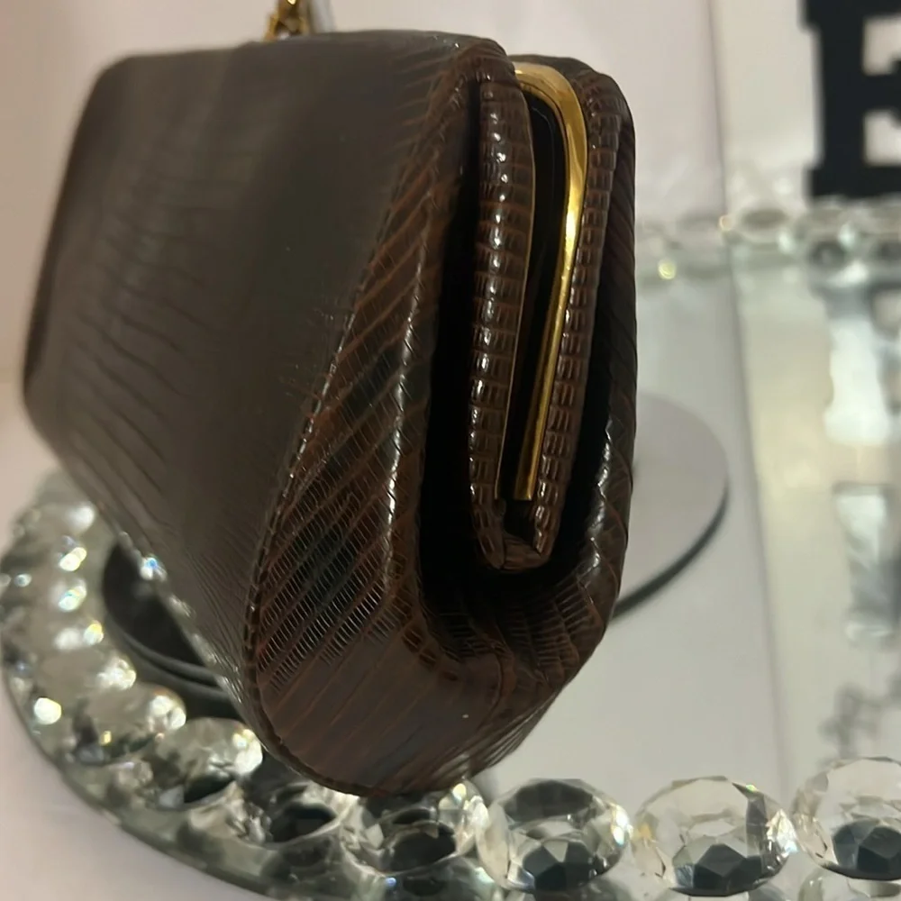 ESCORT vintage black lizard skin  kiss luck clutch purse